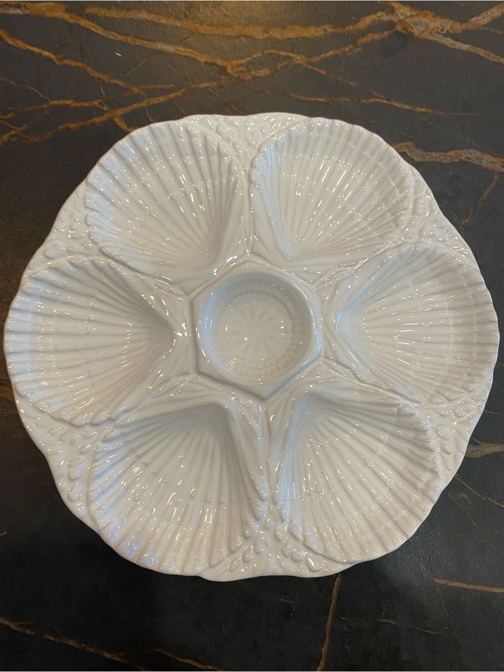 Vintage Neuwirth Olfaire Oyster Plate White Ceramic Majolica. Portugal 1970s EUC